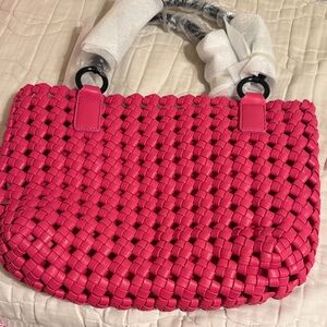 Hot Pink Woven Handbag with zip enclosure